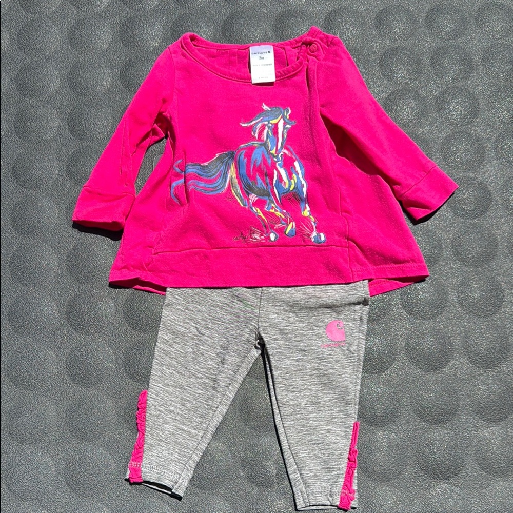 Carhartt Pink Long Sleeve Tee with Wild Horse Motif